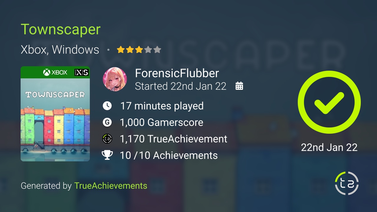 Townscaper achievement summary