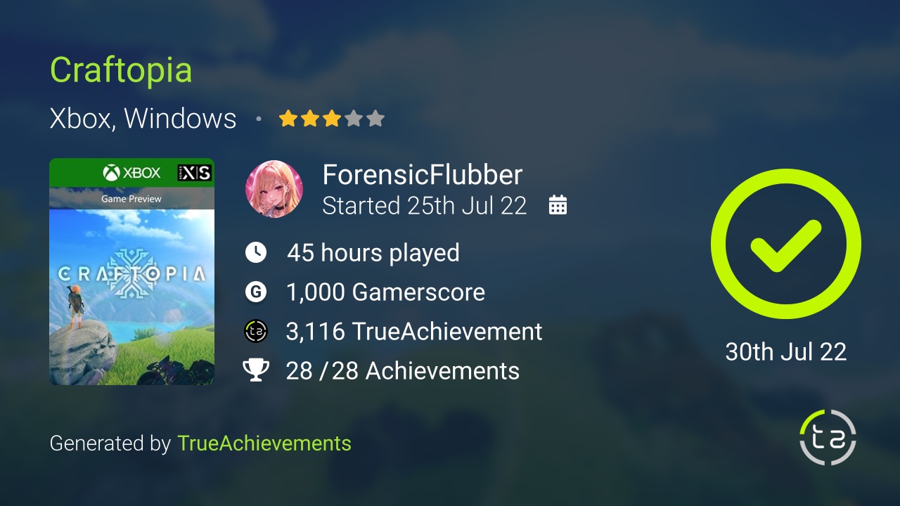 Craftopia achievement summary