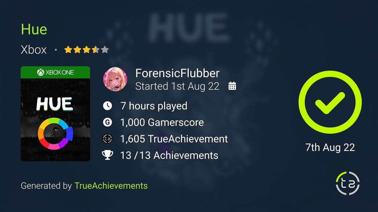 Hue achievement summary