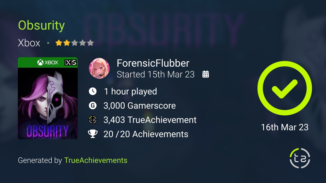 Obsurity achievement summary