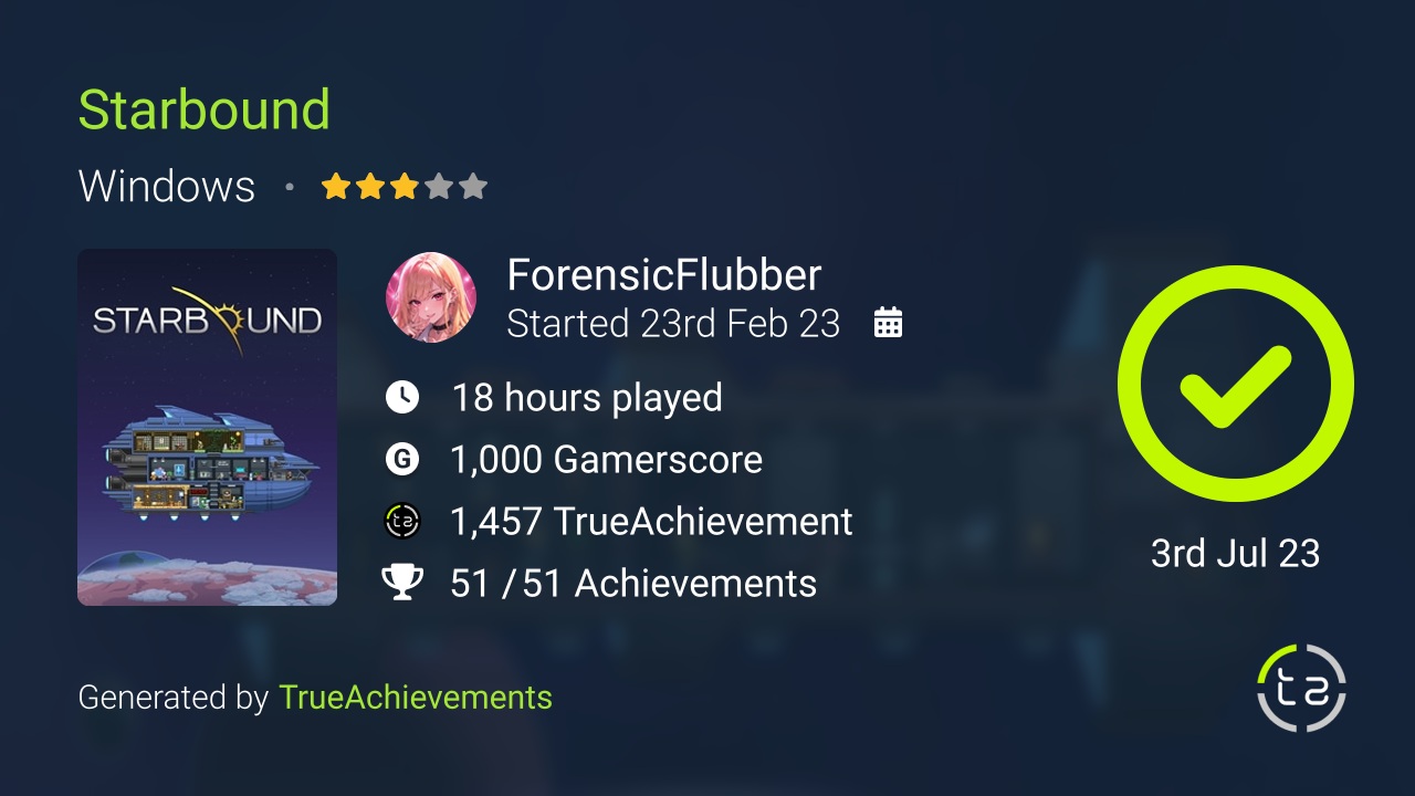 Starbound achievement summary