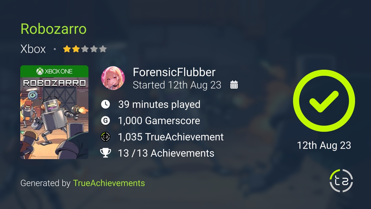 Robozarro achievement summary