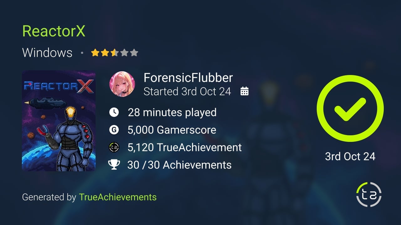 ReactorX achievement summary