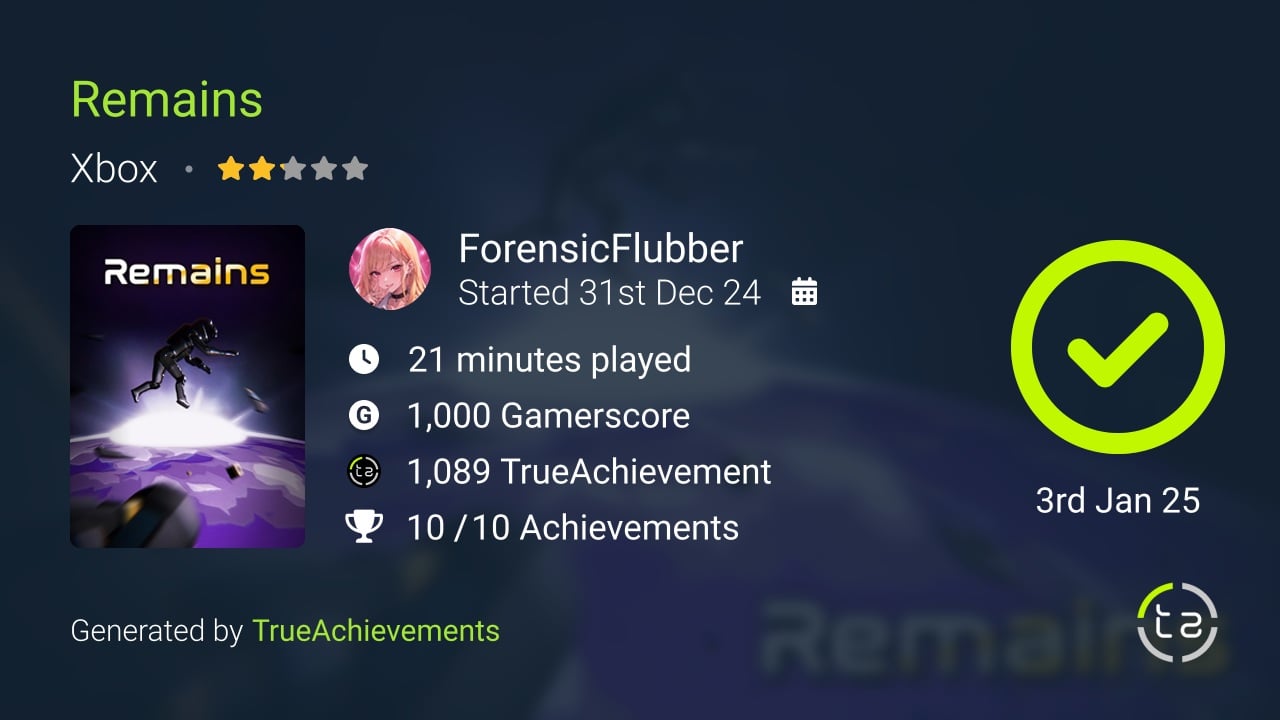 Remains achievement summary