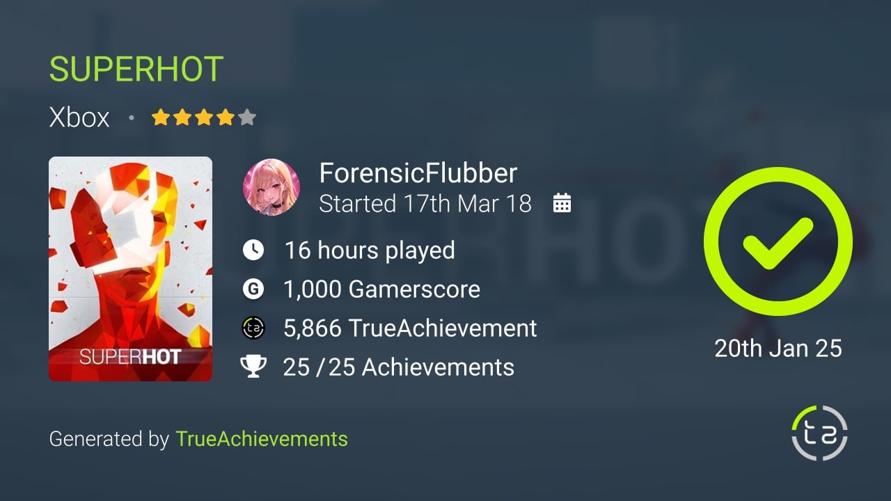 SUPERHOT achievement summary
