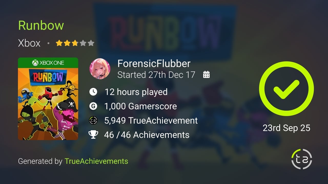 Runbow achievement summary