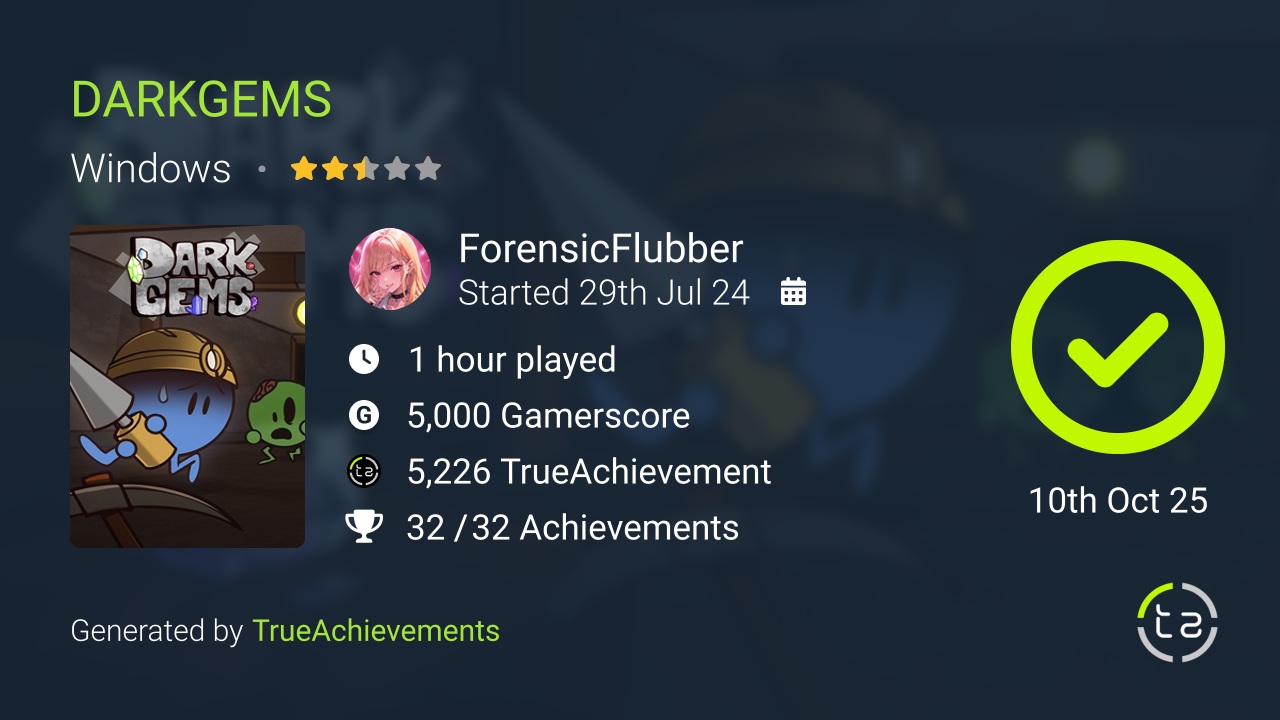 DARKGEMS achievement summary