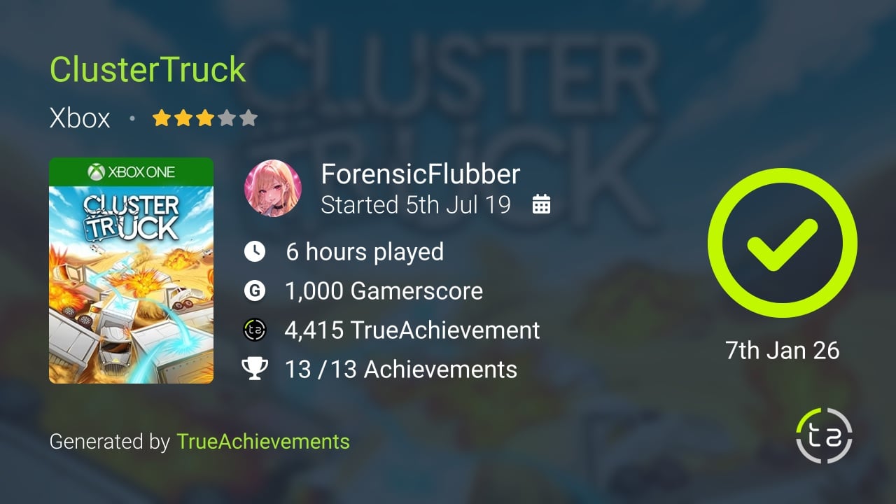 ClusterTruck achievement summary