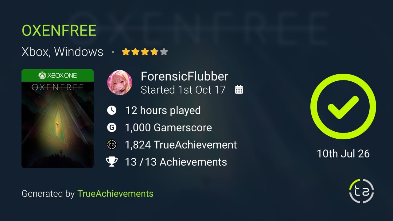 OXENFREE achievement summary